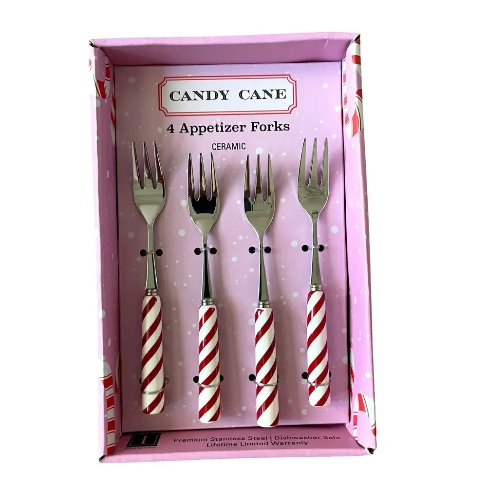 Christmas Candy Cane Peppermint Appetizer Forks Set of 4